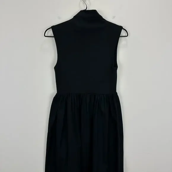 J.Crew Fitted Knit Mockneck Dress Poplin A Line Skirt Black Minimalist XXS NWT - Picture 12 of 12